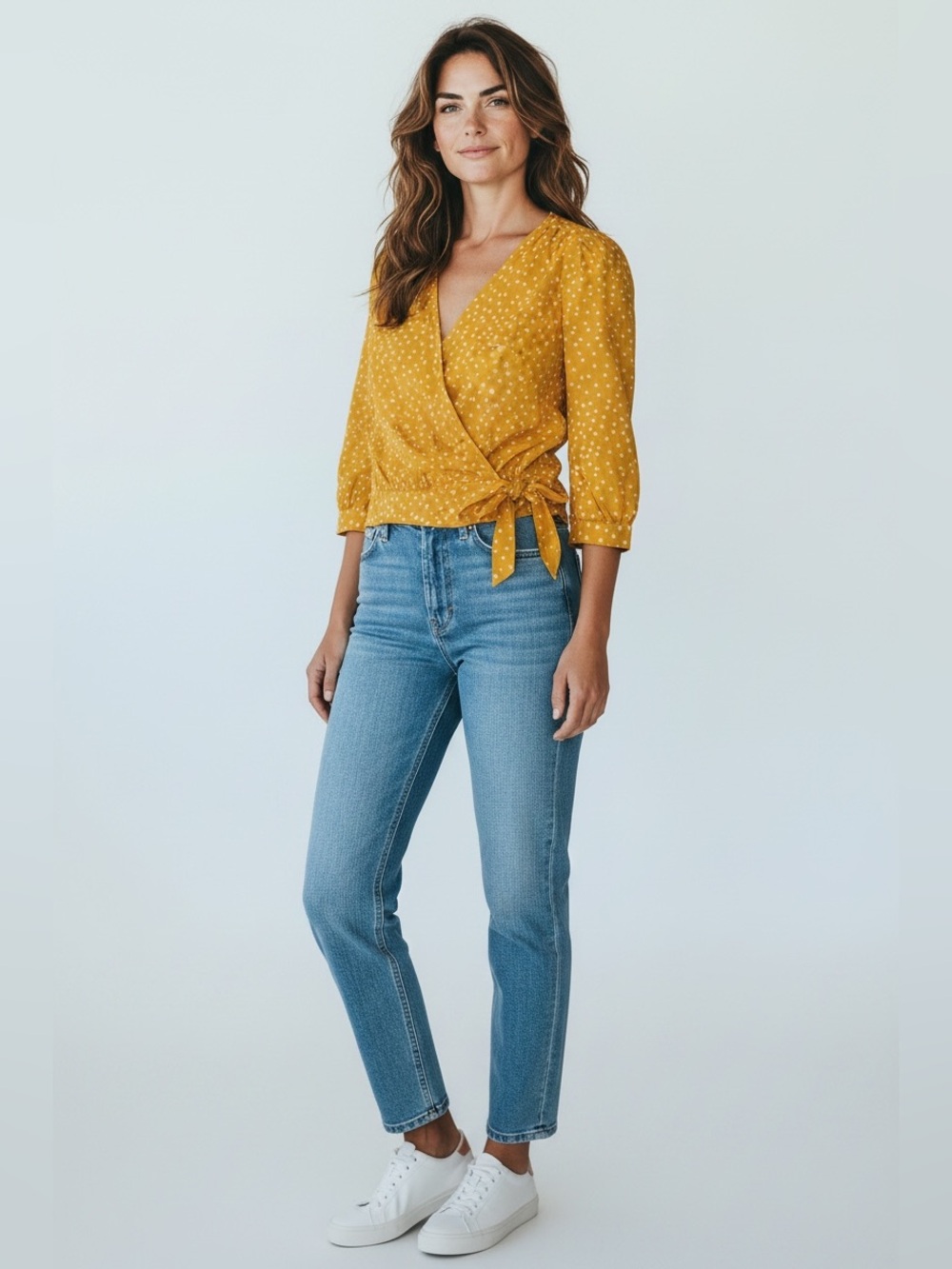 Madewell Cropped Crossover Blouse Top with Star Print